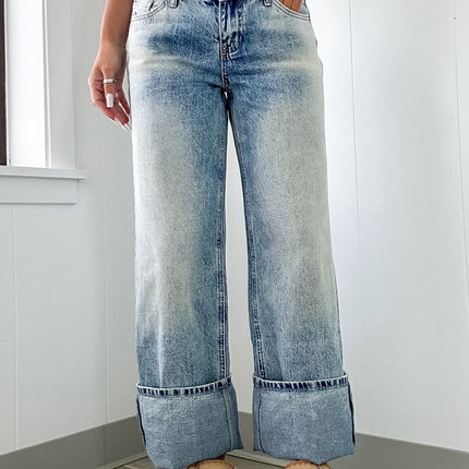 Washed Wide Leg Jeans with Pockets