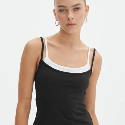 Faux Layered Square Neck Cropped Cami