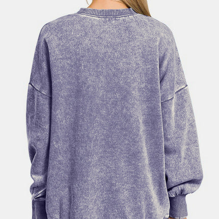 Zenana High-Low Acid Wash Fleece Sweatshirt