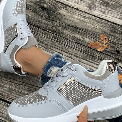 Lace-Up Rhinestone Wedge Sneakers