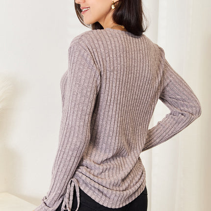 Double Take Drawstring Ribbed Long Sleeve T-Shirt
