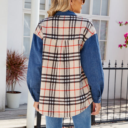 Plaid Long Sleeve Denim Jacket