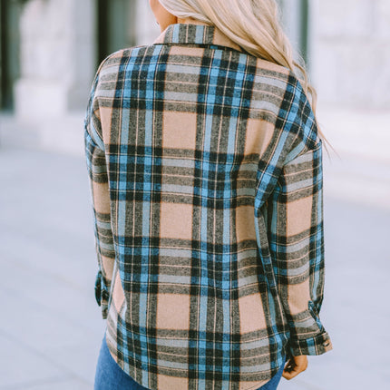 Plaid Collared Neck Long Sleeve Shirt