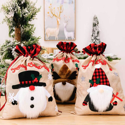 3-Pack Christmas Graphic Drawstring Gift Bags