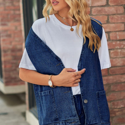 Full Size V-Neck Button Up Denim Vest