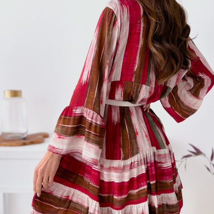 Buttoned Striped Long Sleeve Mini Dress