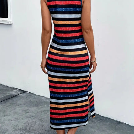 Slit Striped Round Neck Tank Dress