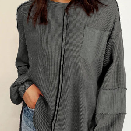 Exposed Seam Round Neck Long Sleeve Sweatshirt