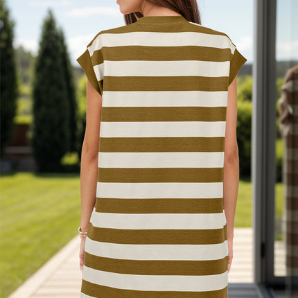 Striped Round Neck Cap Sleeve Mini Dress