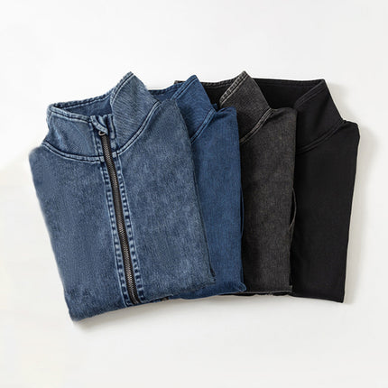 Basic Bae Pocketed Turtleneck Zip Up Denim Top