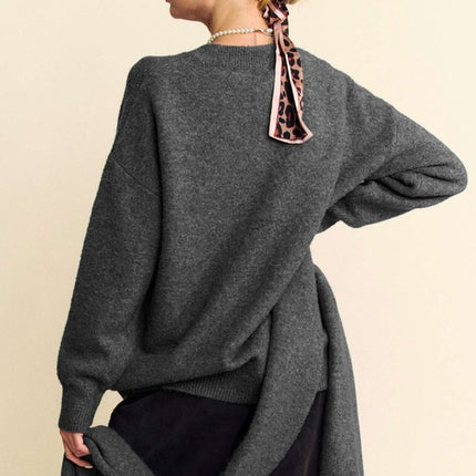 Davi & Dani V-Neck Dropped Shoulder Sweater with Scarf Set