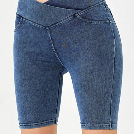 Basic Bae Asymmetrical Waist Denim Shorts with Pockets