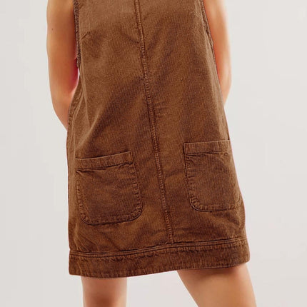 Round Neck Wide Strap Corduroy Mini Dress