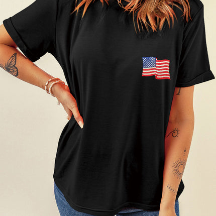 US Flag Round Neck Short Sleeve T-Shirt