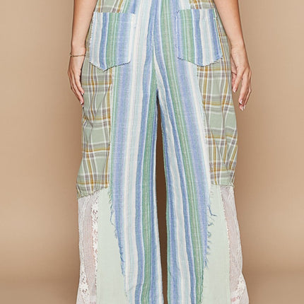 POL Drawstring Plaid Print Lace Straight Pants