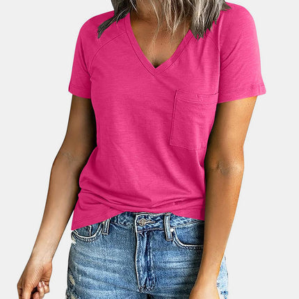 Pocketed V-Neck Short Sleeve T-Shirt