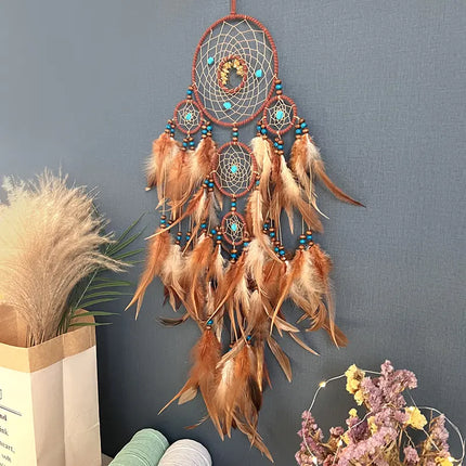 2023 New Dream catchers Retro 5 Ring Dream Catchers Home Decoration Indians Natural Stone Tree of Life Dreamcatcher Wall Hanging
