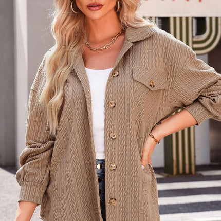 Textured Button Up Long Sleeve Shacket