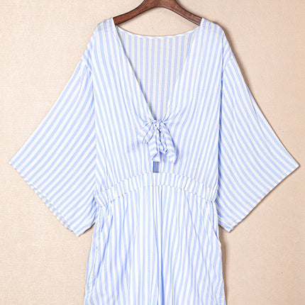 Bow Striped Kimono Sleeve Romper