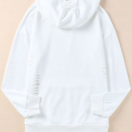 Distressed Drawstring Long Sleeve Hoodie