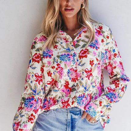 Floral Collared Neck Long Sleeve Shirt