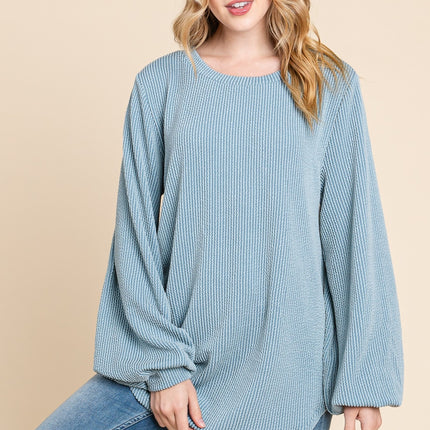 BOMBOM Long Sleeve Curved Hem Ribbed T-Shirt