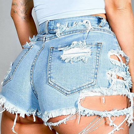 Distressed Raw Hem Denim Shorts with Pockets