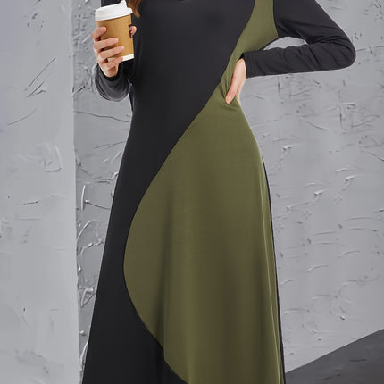 Contrast Long Sleeve Midi Dress