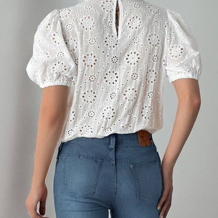 Perfee Tied Eyelet Short Sleeve Bodysuit