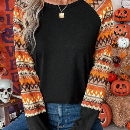 Printed Round Neck Raglan Sleeve Blouse - Vickie Lynn's