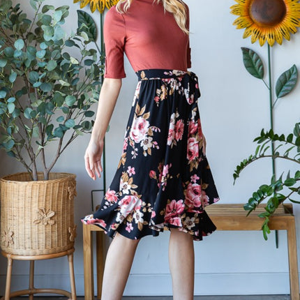 Reborn J Floral Wrap Ruffle Hem Skirt