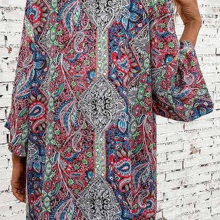 Printed Open Front Long Sleeve Cover Up