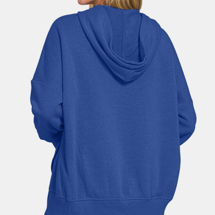 Zenana Half Snap Long Sleeve Hoodie with Kangaroo Pocket