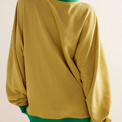 Contrast Trim Round Neck Long Sleeve Sweatshirt