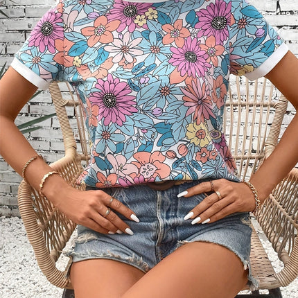 Floral Round Neck Short Sleeve T-Shirt