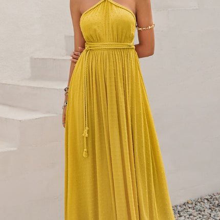 Swiss Dot Backless Sleeveless Maxi Dress