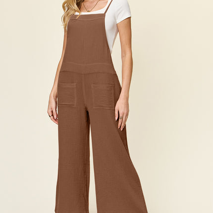 Double Take Full Size Texture Sleeveless Wide Leg Overall