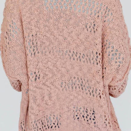 Openwork Open Front Long Sleeve Cardigan