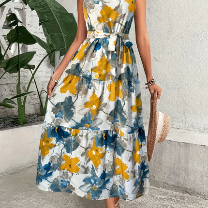 Tiered Printed Mock Neck Sleeveless Dress