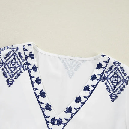 Printed V-Neck Three-Quarter Sleeve Blouse