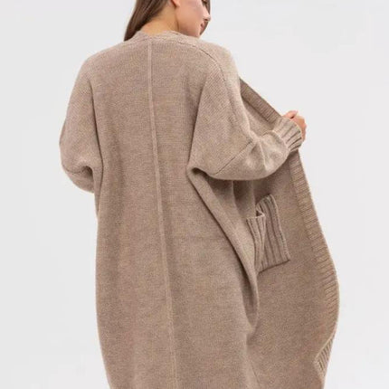 Pocketed Open Front Long Sleeve Longline Cardigan