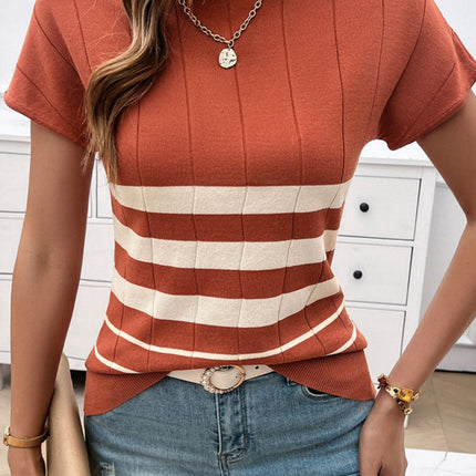 Striped Round Neck Short Sleeve Knit Top