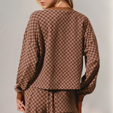 Double Take Checkered Half Button Top and Shorts Set - Vickie Lynn's