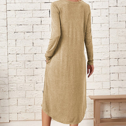 Pocketed Round Neck Long Sleeve Tee Dress