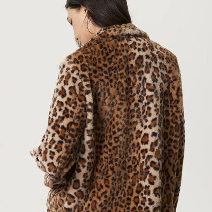 Fuzzy Leopard Collared Neck Jacket