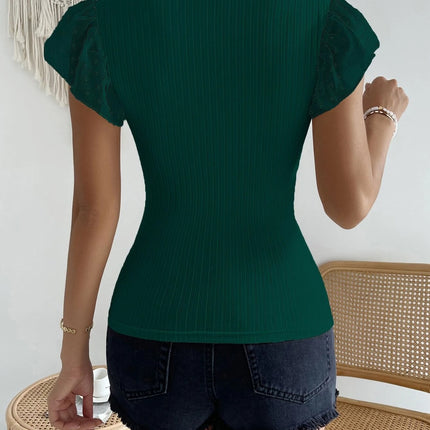 Swiss Dot Round Neck Cap Sleeve Top