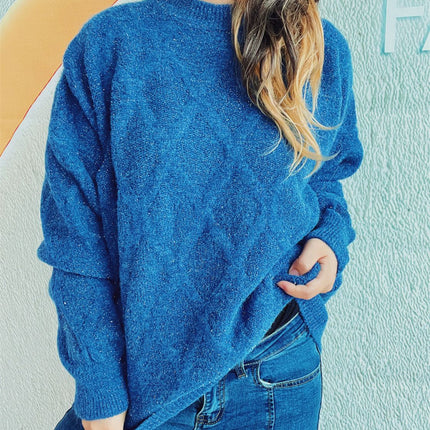 Diamond Round Neck Long Sleeve Sweater