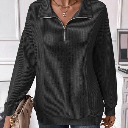 Double Take Striped Half Zip Long Sleeve T-Shirt