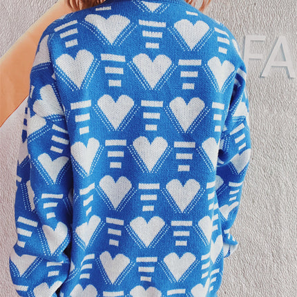 Heart Contrast Long Sleeve Dropped Shoulder Sweater