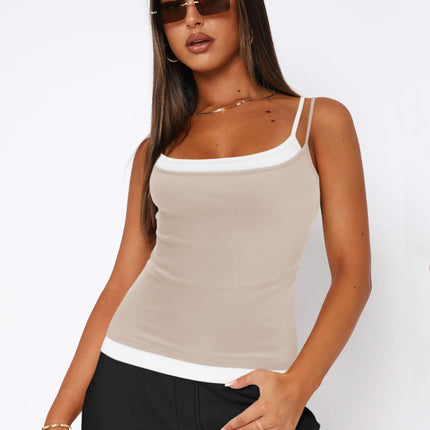 Faux Layered Square Neck Cropped Cami